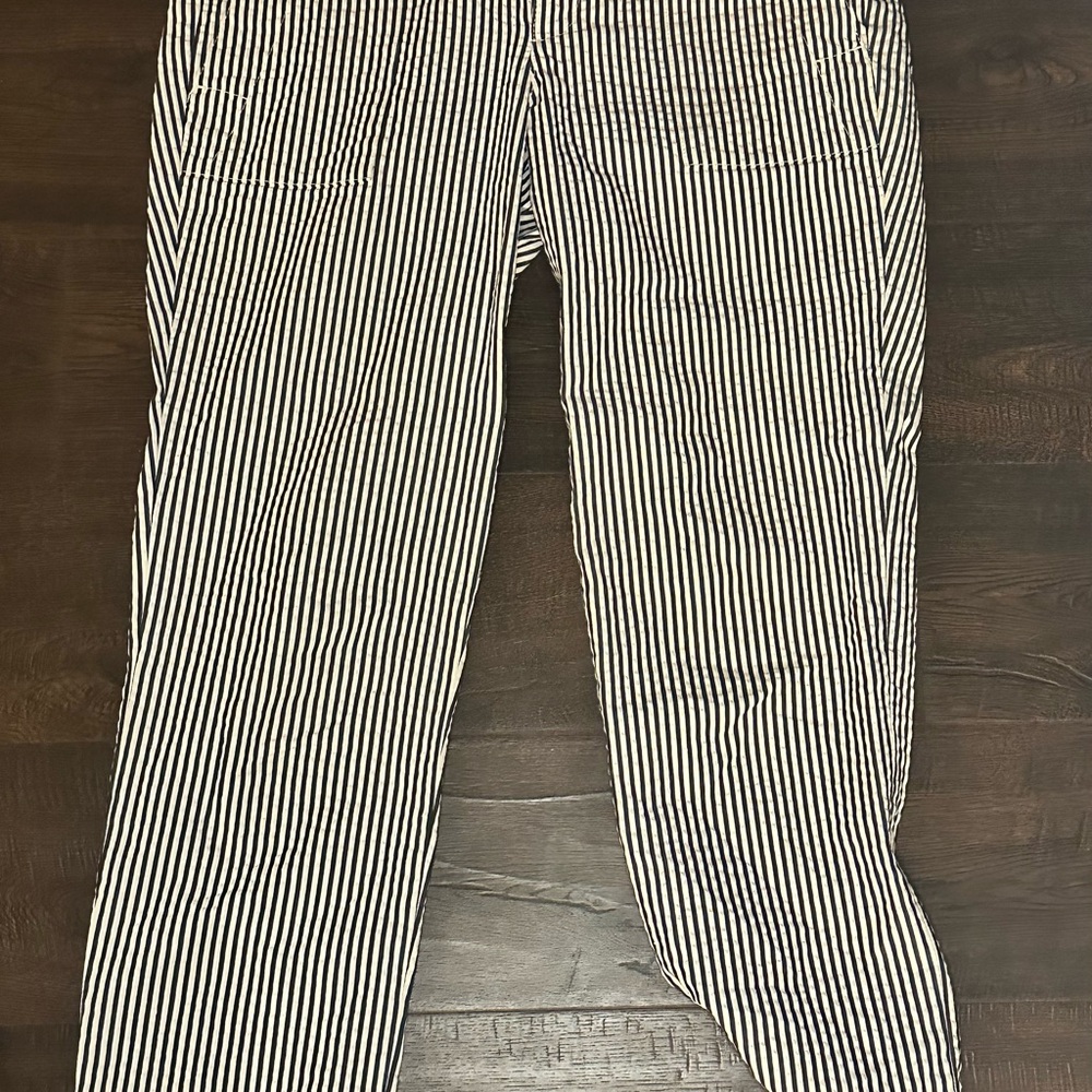 J. Crew Navy and White Striped Trousers